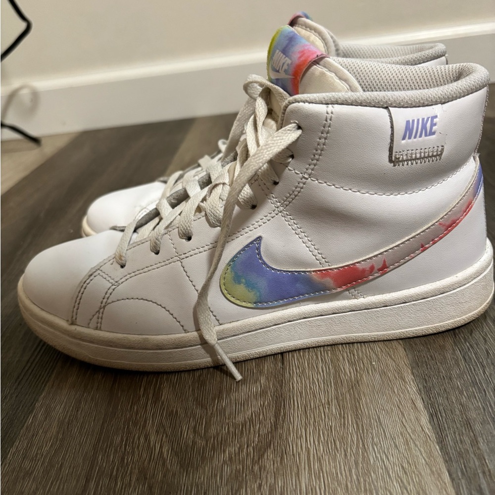 Nike White and Red High-Top Sneakers with Tie dye design
